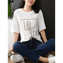 U Home letter print short sleeve T-shirt female 2021 summer new Korean loose thin solid color casual top tide
