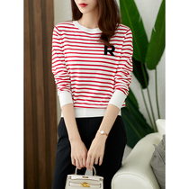 U Home Long Sleeve Striped knitted T-shirt female 2021 New Korean slim figure base shirt ladies top