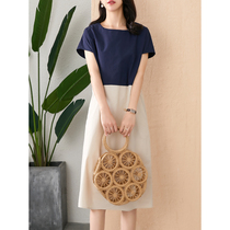 U home long short sleeve dress female 2021 summer New straight tube thin color color high waist casual long skirt