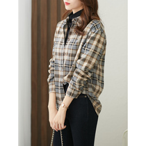 UJIA retro port taste plaid shirt female 2021 autumn new shirt Korean version long sleeve loose design
