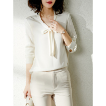 UJIA heavy silk long sleeve shirt female 2021 Autumn New mulberry silk solid color design sense lady coat