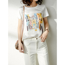 U Home short sleeve t-shirt women 2021 summer new heavy silk loose slim fashion print top tide