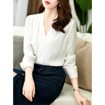 U home long sleeve V-collar white shirt female 2021 new fashion design sense niche foreign style French temperament coat tide