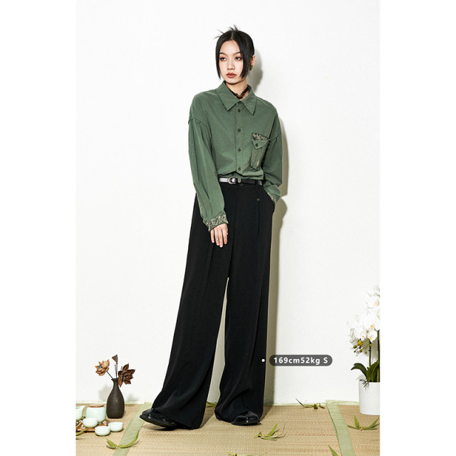 Physics Boy Drinking Tea by the Fire Series Tea-Seeking Notes Versatile Straight Casual Suit Pants Drape for Spring and Autumn