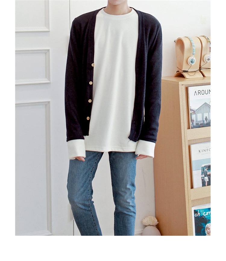 "Bây giờ" Áo len nam dệt kim đơn giản màu đơn giản của Hàn Quốc Áo len dệt kim nam mỏng của Hàn Quốc-CD008 - Cardigan