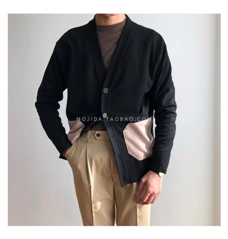 Quần áo nam mới của Hàn Quốc mua quần áo nam Hàn Quốc lỏng lẻo túi màu dệt kim áo len cardigan-CD091 - Cardigan