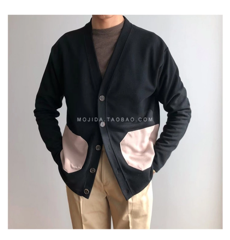 Quần áo nam mới của Hàn Quốc mua quần áo nam Hàn Quốc lỏng lẻo túi màu dệt kim áo len cardigan-CD091 - Cardigan