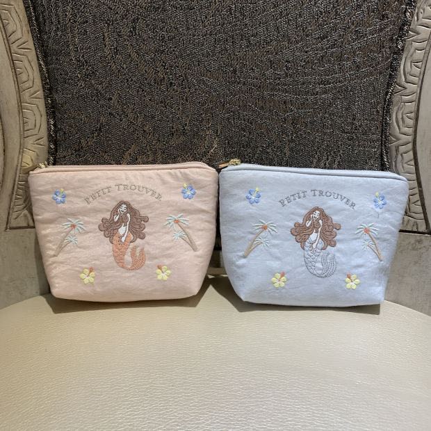 PETIT TROUVER Mermaid Embroidery Small Cosmetic Bag Red Bag Sanitary Cotton Bag Miscellaneous Bag