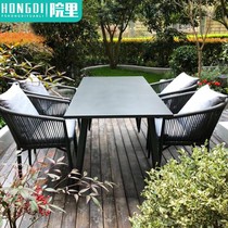 Outdoor table and chairs Courtyard Leisure Villa long table Nordic ropes choreography high-end outdoor terrace garden open-air table and chairs combination