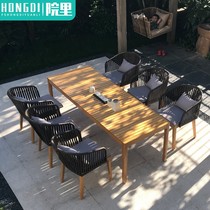 Teak outdoor table and chair courtyard hotel outdoor balcony rattan chair Leisure Garden anticorrosive wood table open rattan chair