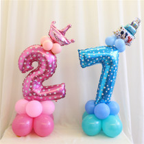 Baby birthday full moon 100 Days party layout aluminum film balloon big number small pillar balloon birthday digital table