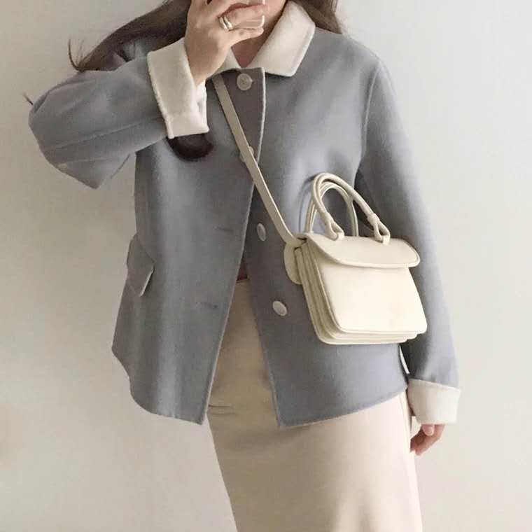 18 năm mới Hàn Quốc Dongdaemun hai mặt khâu tay áo len cashmere áo khoác len ngắn hai màu phù hợp với nữ áo khoác nữ