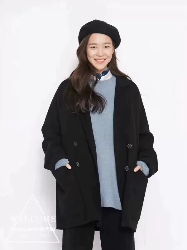 Áo khoác cashmere hai mặt nữ 2018 phiên bản Hàn Quốc mới của áo khoác len cashmere hai mặt rộng kiểu ngực đôi áo khoác burberry nữ