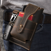 Crazy horse skin mobile phone running bag mens vintage first layer cowhide cigarette box bag running convenient travel waist small bag key bag