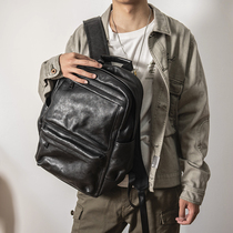 Double Shoulder Bag Men Genuine Leather Backpack Mens Head Layer Bull Leather Large Backpack Male Tide Hip Hop Trend Travel Bag Youth School Bag