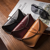 Handmade leather glasses case portable male handmade head layer leather cowhide myopia Sun ink case glasses bag female