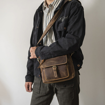 Original Mad Horse Leather Single Shoulder Inclined Cross Pack Genuine Leather Casual Satchel Small Backpack Head Layer Cow Leather Small Camera Difference Bag