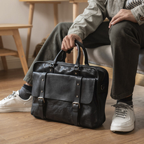 Original handmade genuine leather handbag pure leather Tannic Leather Briefcase man Inclined Satchel Bag Crosswalk Business Casual Computer Bag