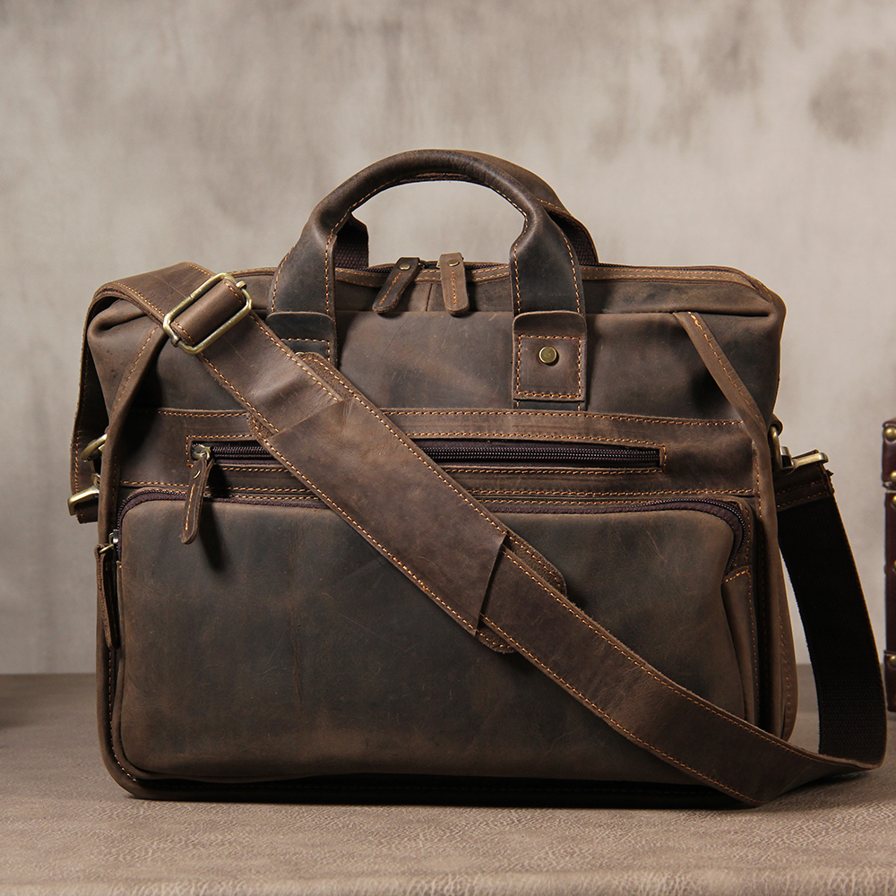 Original Handmade Genuine Leather Man Bag Mad Cow Leather Single Shoulder Bag Cross Section Retro Inclined Satchel Bag briefcase