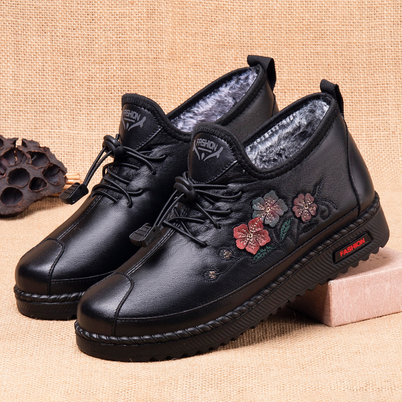Old Beijing Cloth Shoes Women Seniors Cotton Shoes Soft Bottom Non-slip Grandma Shoes Add Suede Thickening Warm Medium Aged Moms Shoes Winter-Taobao