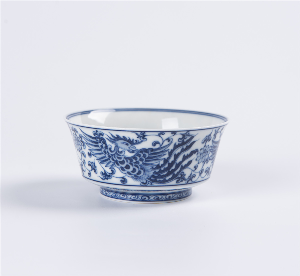 Hand-painted underglaze color blue and white horseshoe single cup dragon phoenix xiang five phoenix antique large-capacity tea set master cup