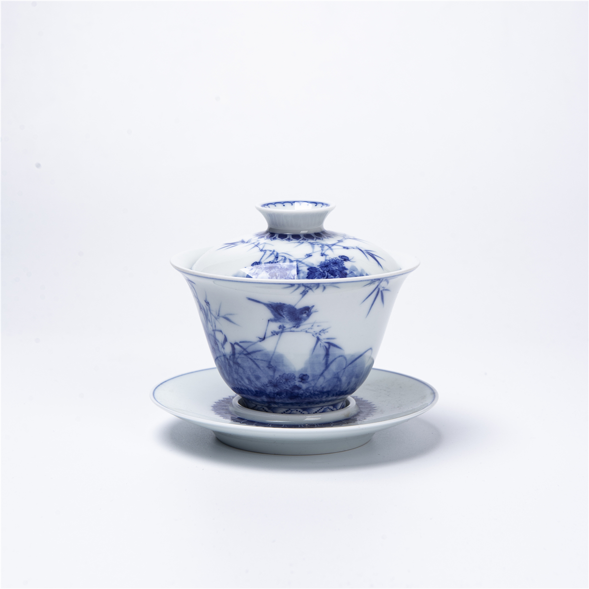 Imitation King Step Flowers Bird Tea Cup Lid Bowl Green Flower Bird Tea Wash Scum Justice Cup Sub tea Tea Ware Tea Set set