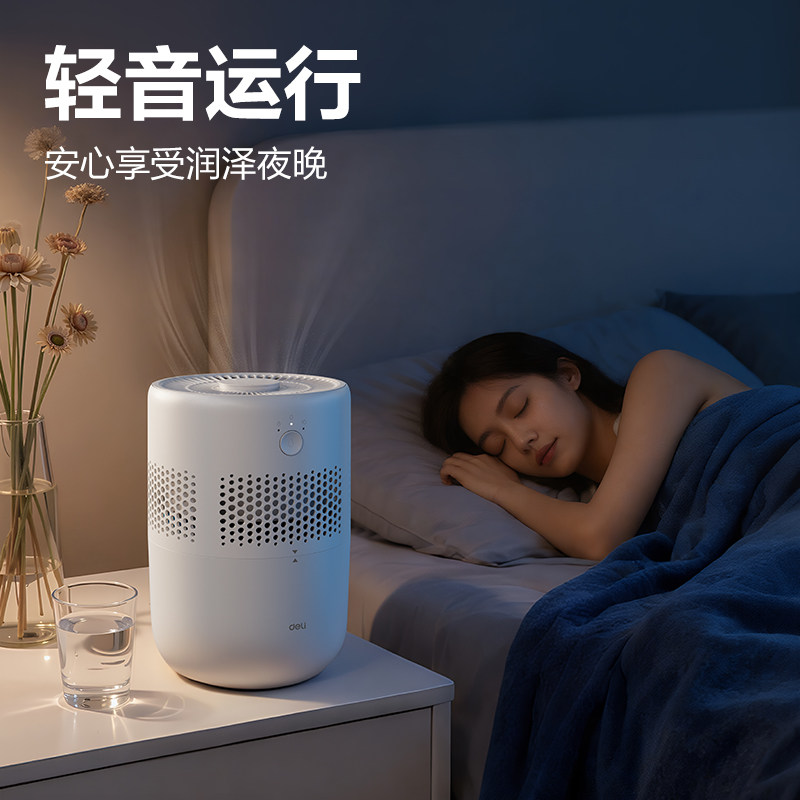 Deli Fog-Free Humidifier for Home Use, Suitable for Pregnant Women and Infants, Quiet and Antibacterial, Large Capacity, for Air-Conditioned Rooms, Heating Rooms, Air Humidification and Hydration, USB Portable, Small Size, for Office Desktop, Student Dormitory Use