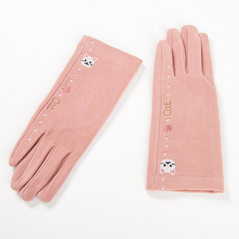 Bai Ruiou women's gloves winter warm autumn thin touch screen five-finger driving gloves winter female cute cold protection