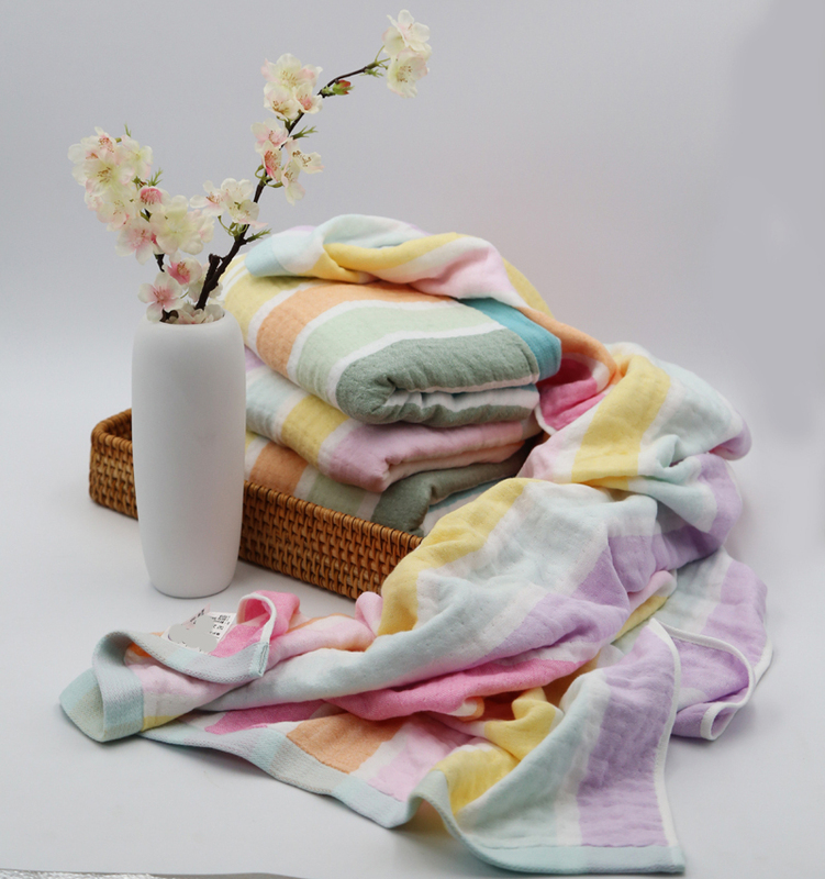 Double-Sided Four-Layer Pure Cotton Ultra-Soft Gauze Rainbow Striped Skin-Friendly Absorbent Quick-Drying Baby Swaddle Towel Large Bath Towel Double-Sided Four-Layer Pure Cotton Ultra-Soft Gauze Rainbow Striped Skin-Friendly Absorbent Quick-Drying Baby Swaddle Towel Large Bath Towel