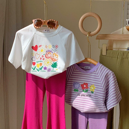 Детская летняя хлопковая эластичная тонкая футболка