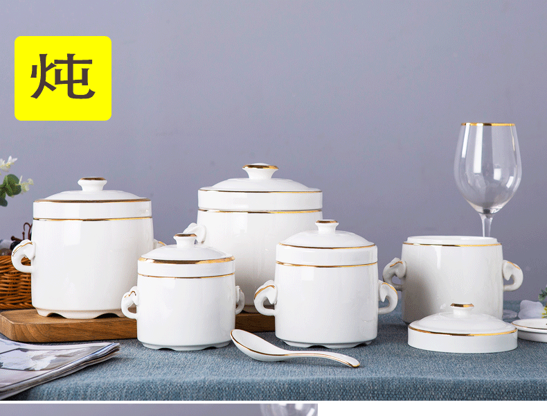 Jingdezhen porcelain cup water stew stew ceramic pictographic pure white paint double size in clay pot soup pot soup bowl bird 's nest