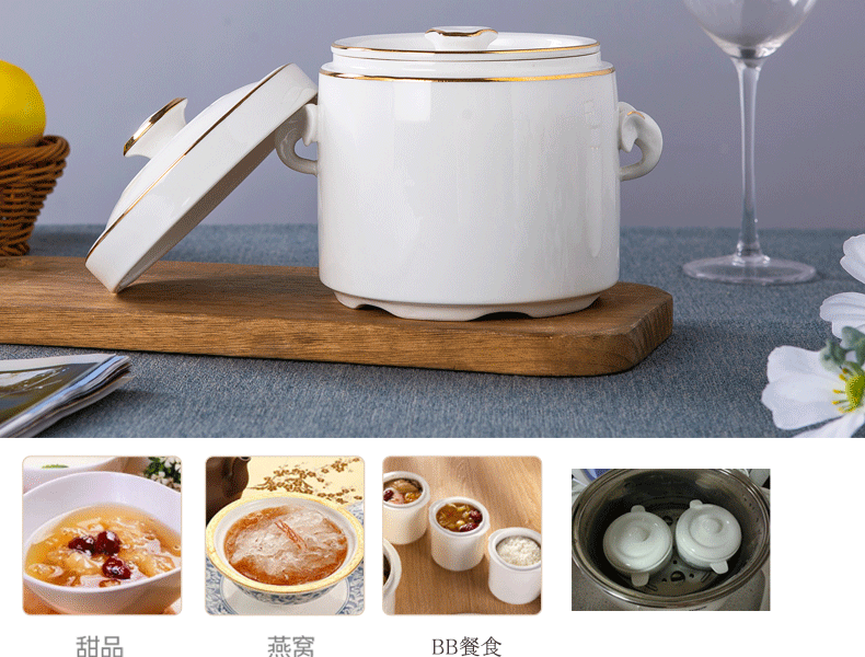 Jingdezhen porcelain cup water stew stew ceramic pictographic pure white paint double size in clay pot soup pot soup bowl bird 's nest