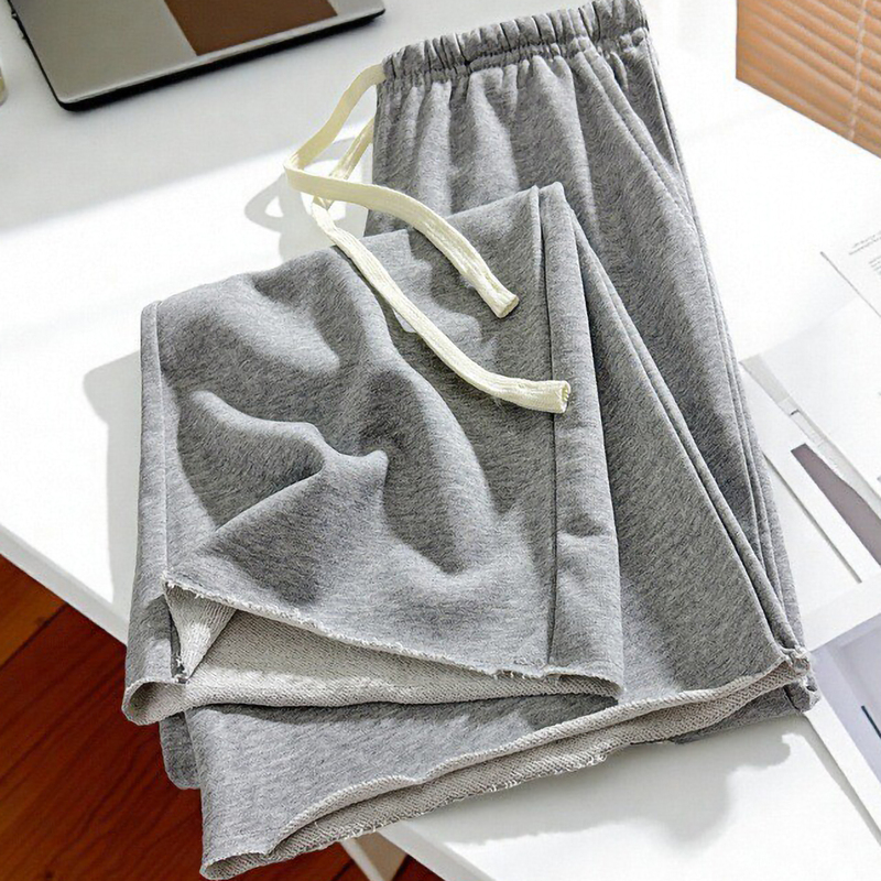 Raw Edge Cropped Wide-Leg Sweatpants for Women, Summer Thin Gray New High-Waisted Sports Pants, Loose Terry Cotton Straight-Leg Pants Raw Edge Cropped Wide-Leg Sweatpants for Women, Summer Thin Gray New High-Waisted Sports Pants, Loose Terry Cotton Straight-Leg Pants