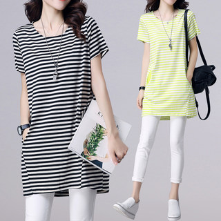 Short-sleeved women's summer 2022 plus size women's Korean style loose striped slim top women's t-shirt women's summer loose