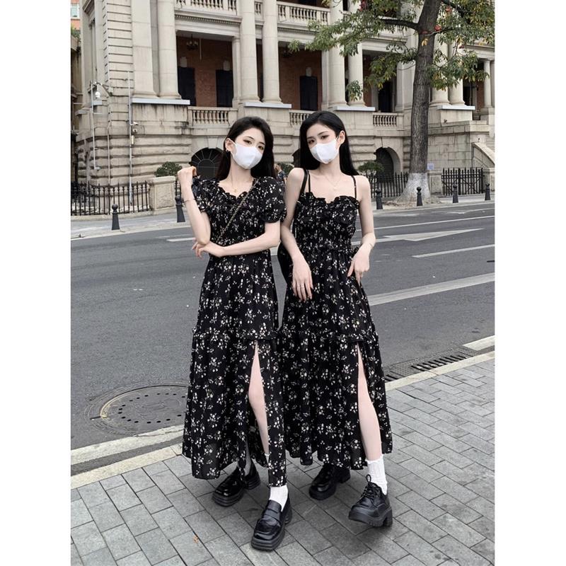 French-Style Mature and Elegant Floral Dress for Women, Summer Style, Pear-Shaped Body, Slimming, Irregular Slit Long Dress