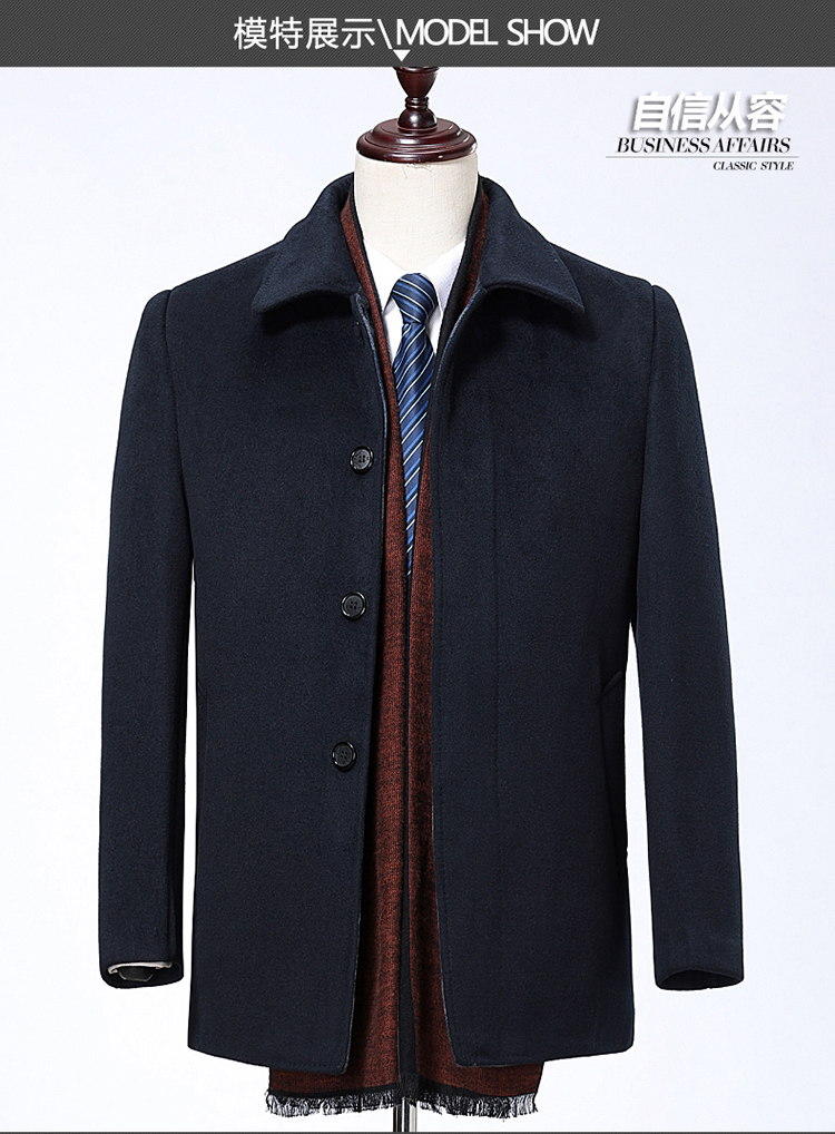 Áo khoác len cashmere của Pierre Cardin áo khoác len ngắn trung niên Nizi dày lên áo gió nam áo len nam