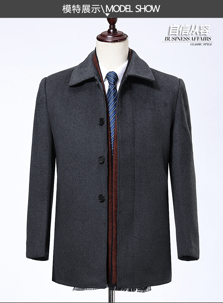 Pierre Cardin mùa thu và mùa đông áo khoác cashmere trung niên nam cha tải áo khoác len dài nam áo khoác sơ mi