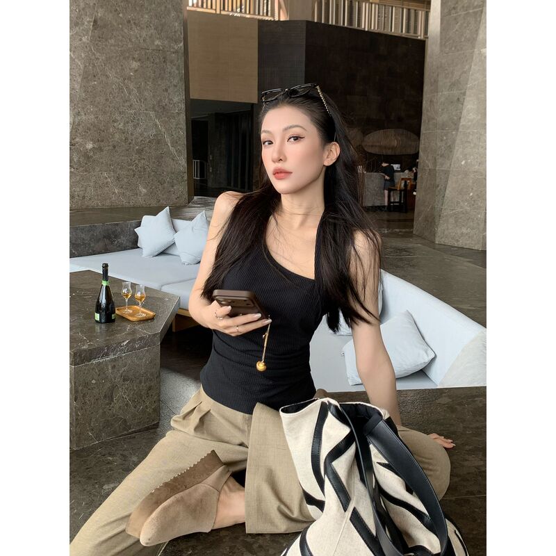 Jijinqi Summer Slimming Fashion Versatile Top with Straps, Sleeveless, Slim Fit, Stylish and Elegant High-End Top for Women