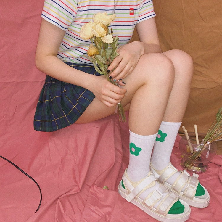 Mùa xuân và mùa hè Hàn Quốc Hoa nhỏ ngọt ngào dễ thương trong những chiếc vớ dài ống cotton thể thao cô gái xu - Vớ bông