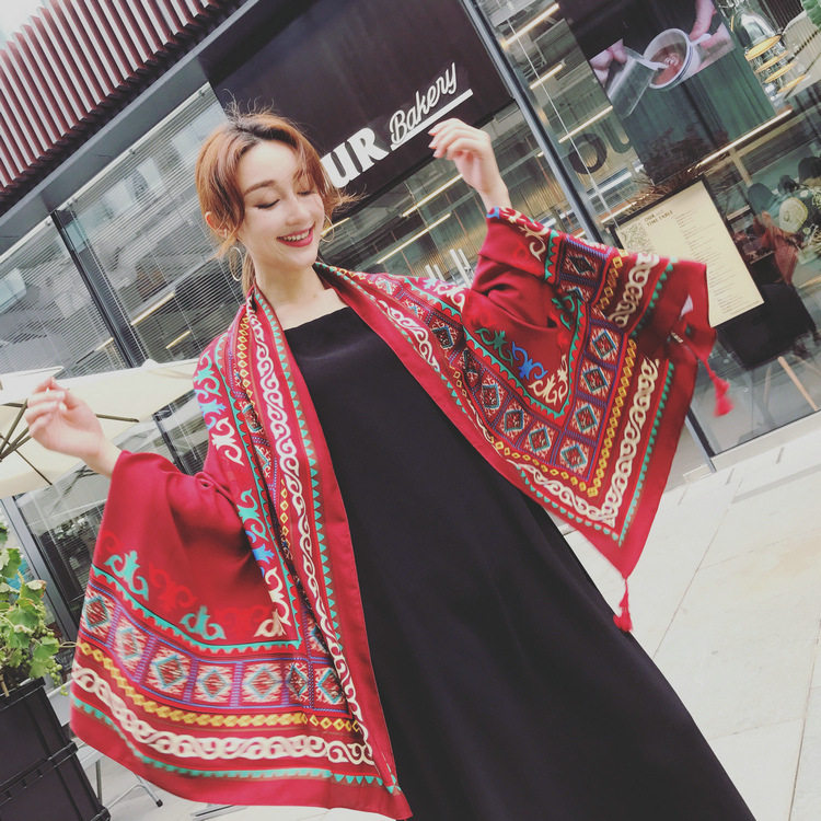 Ethnic Wind Great Northwest Qinghai Lake Tourism Photo Red Tea Card Salt Lake Shawl Oversized Spring Autumn Desert Scarves