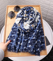 Scarf Korean Lady spring and summer new foreign style Tibetan white flower silk scarf tourism seaside vacation wild beach shawl