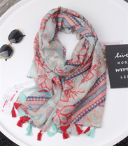 2019 spring and summer new plant flowers cotton shawl scarf women dual-purpose air conditioning sunscreen scarf silk towel
