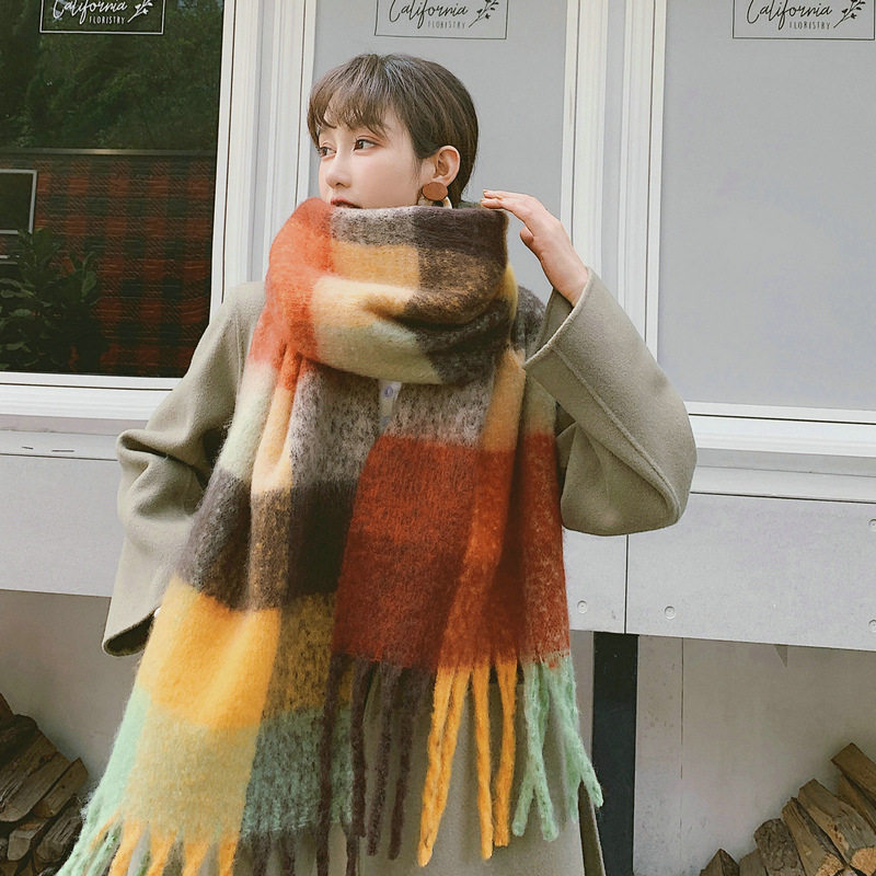 Rainbow Scarves Women Shawl Shoulder 2019 New Korean version 100 hitch hippermaSea fur collage warm and thickened surrounding neck