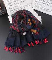 Spring and summer new Korean scarf female retro large square scarf flower printing cotton shawl tassel gauze beach towel