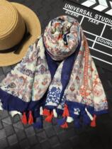 Spring and summer autumn retro national wind cashew flower cotton linen scarf scarf seaside sunscreen shawl air conditioning shawl dual use