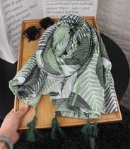 Han Fan Scarf Women Spring and Summer Cotton Scarf Green Leaf Scarf Beach Decoration Beach Towels Sunscreen Shawl