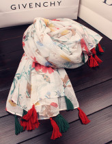 Foreign trade tail single fresh elegant white background flower string sequin tassel scarf fashion 2017 new silk scarf