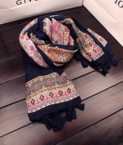 2019 New Bohemian national wind geometric tassel large silk scarf long foreign trade scarf
