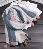 New Korean version of literature and art fan vertical stripes Joker scarf womens seaside leisure tourism beach towel Womens Big shawl