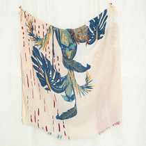 Summer cotton linen scarf plant flower pattern sunscreen big shawl silk scarf beach towel women